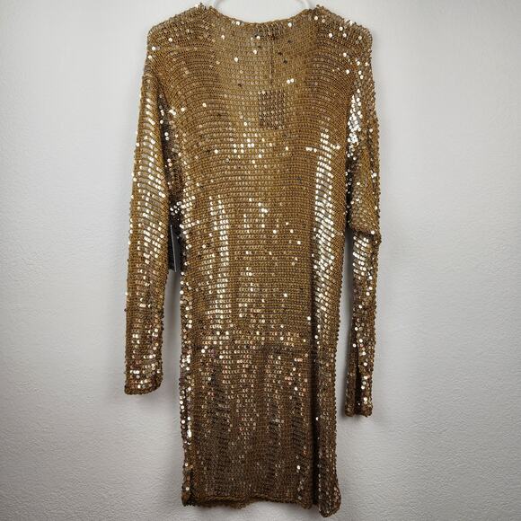 Retrofete Lucia Sequin Crochet Dress in Ginger Deep V Neck Size XS/S NWT - Picture 6 of 11